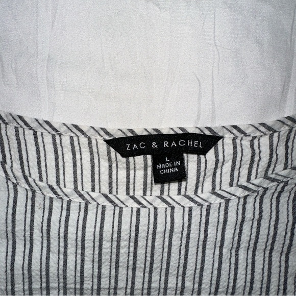 Zac & Rachel | Scoop Neck Striped Mid Length Ruffle Bell Sleeve Nautical Blouse - Picture 6 of 11